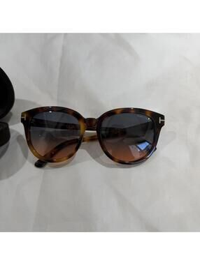 Tom Ford Olivia-02 TF914 53P Havana Round Sunglasses Teal Orange Gradient